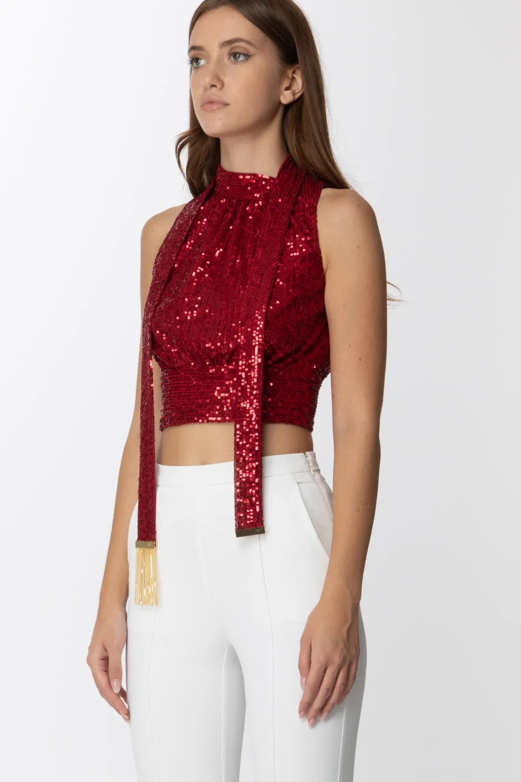 Donna Elisabetta Franchi Top In Paillettes con Fusciacca