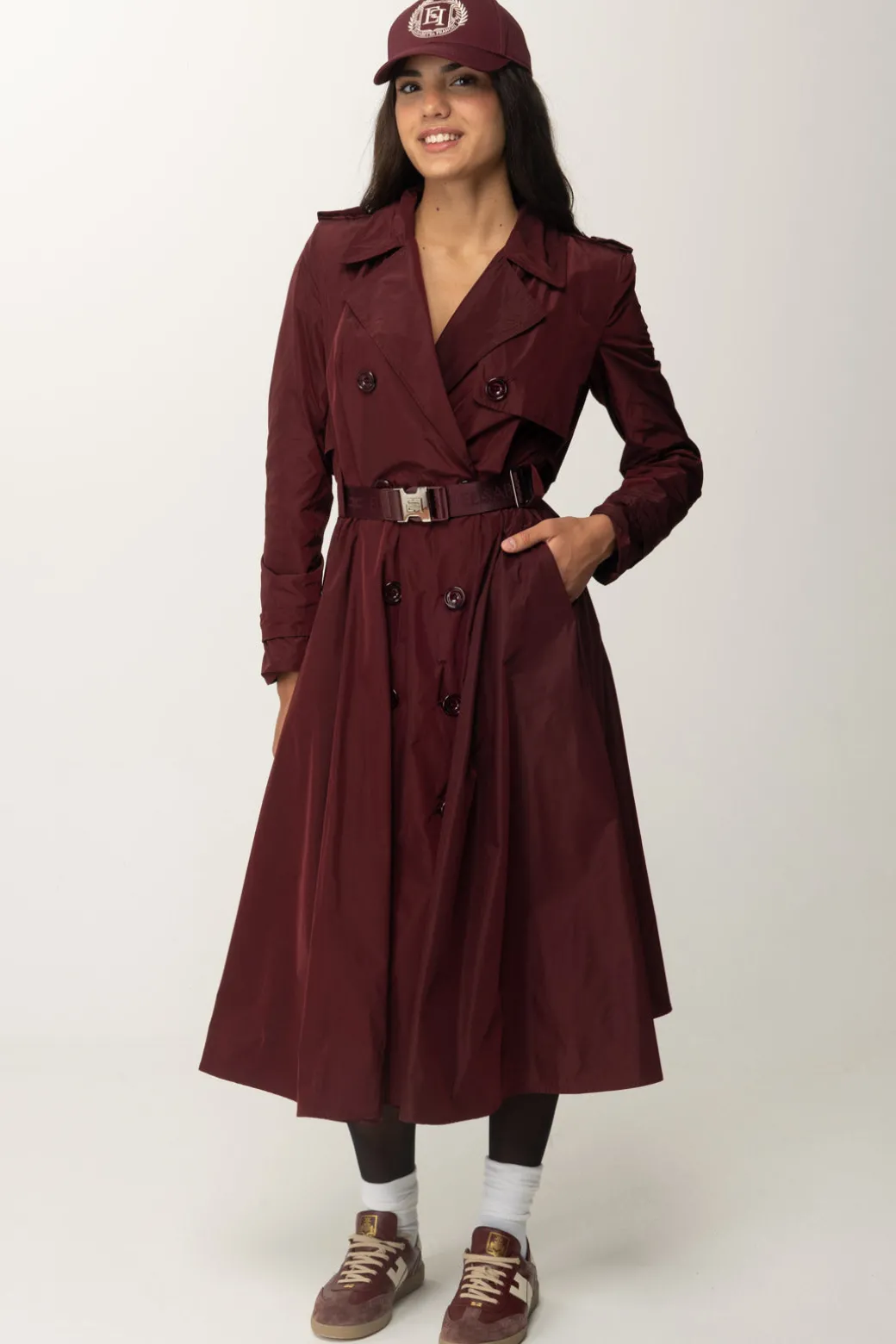 Donna Elisabetta Franchi Trench Doppiopetto con Gonna a Ruot