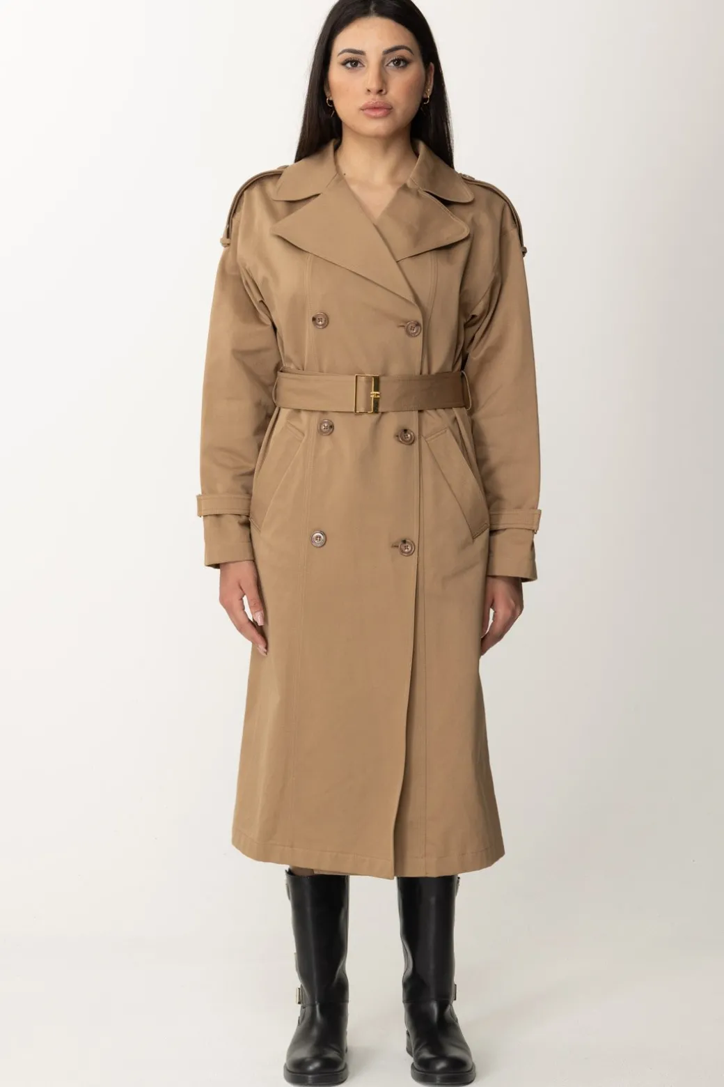 Donna Elisabetta Franchi Trench In Cotone con Maxi Colletto