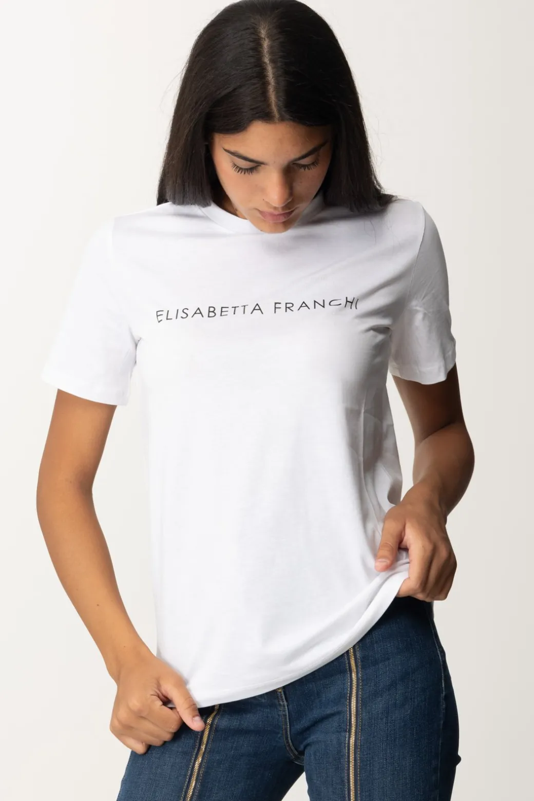 Donna Elisabetta Franchi T-shirt con Logo In Strass