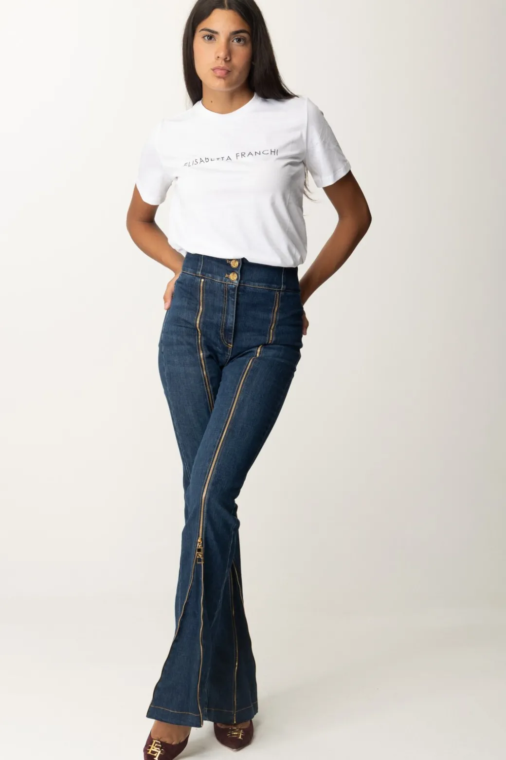 Donna Elisabetta Franchi T-shirt con Logo In Strass