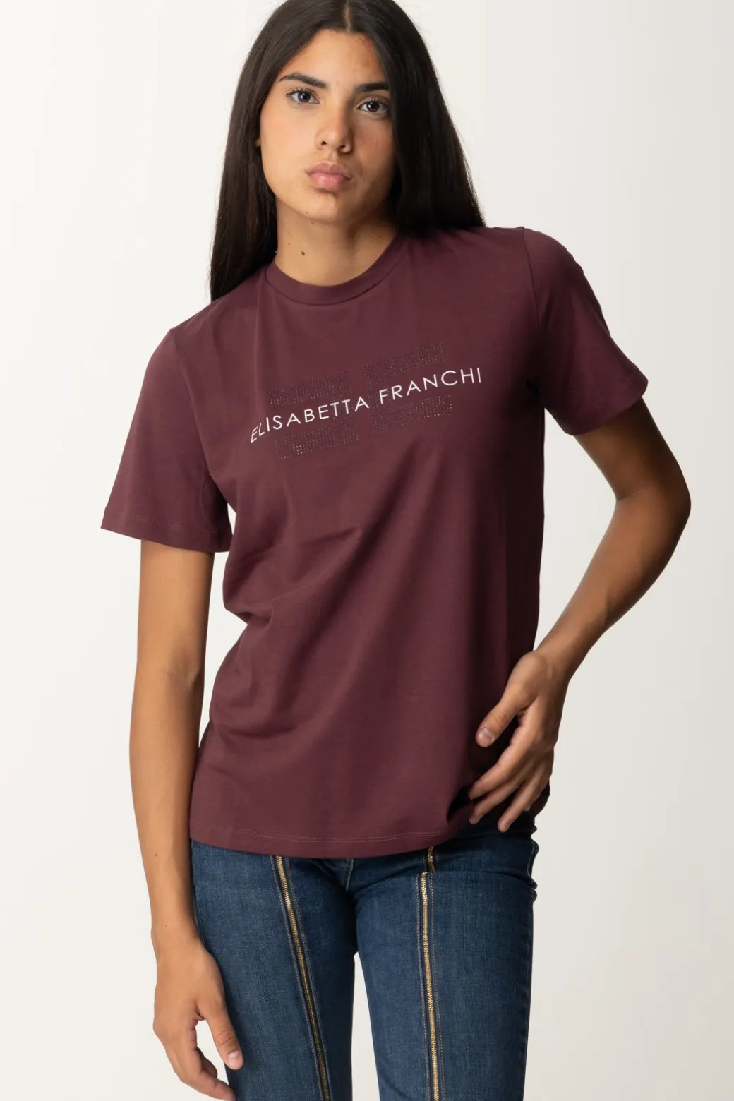 Donna Elisabetta Franchi T-shirt con Logo In Strass