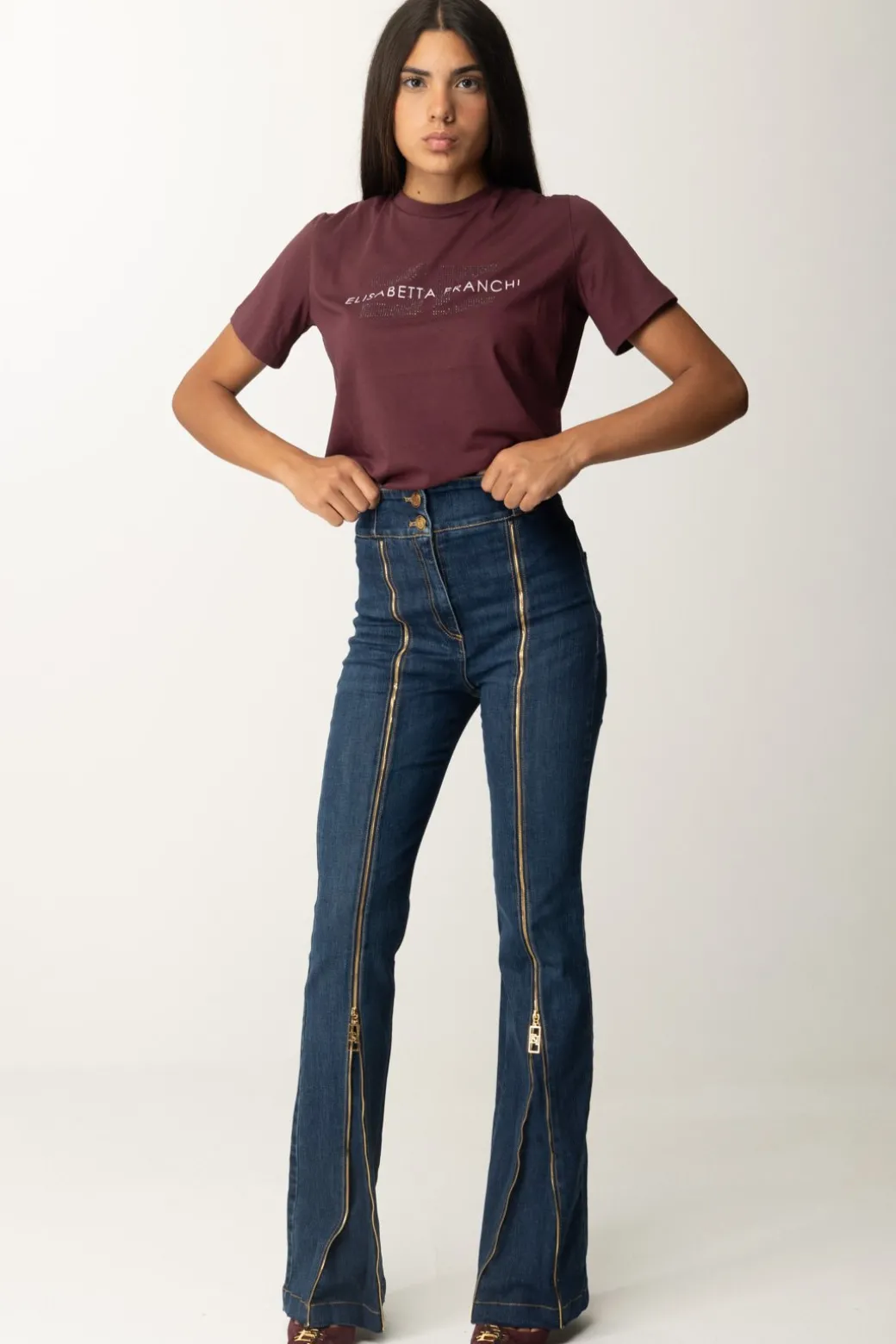 Donna Elisabetta Franchi T-shirt con Logo In Strass