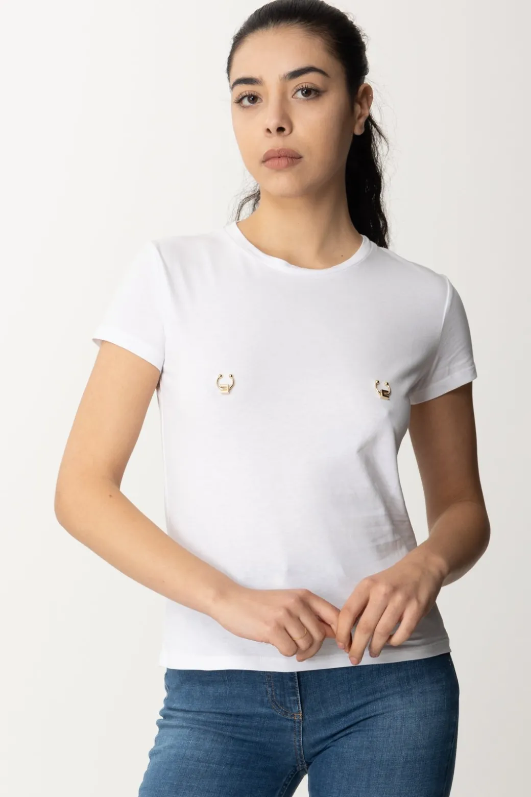 Donna Elisabetta Franchi T-shirt con Piercing e Charms
