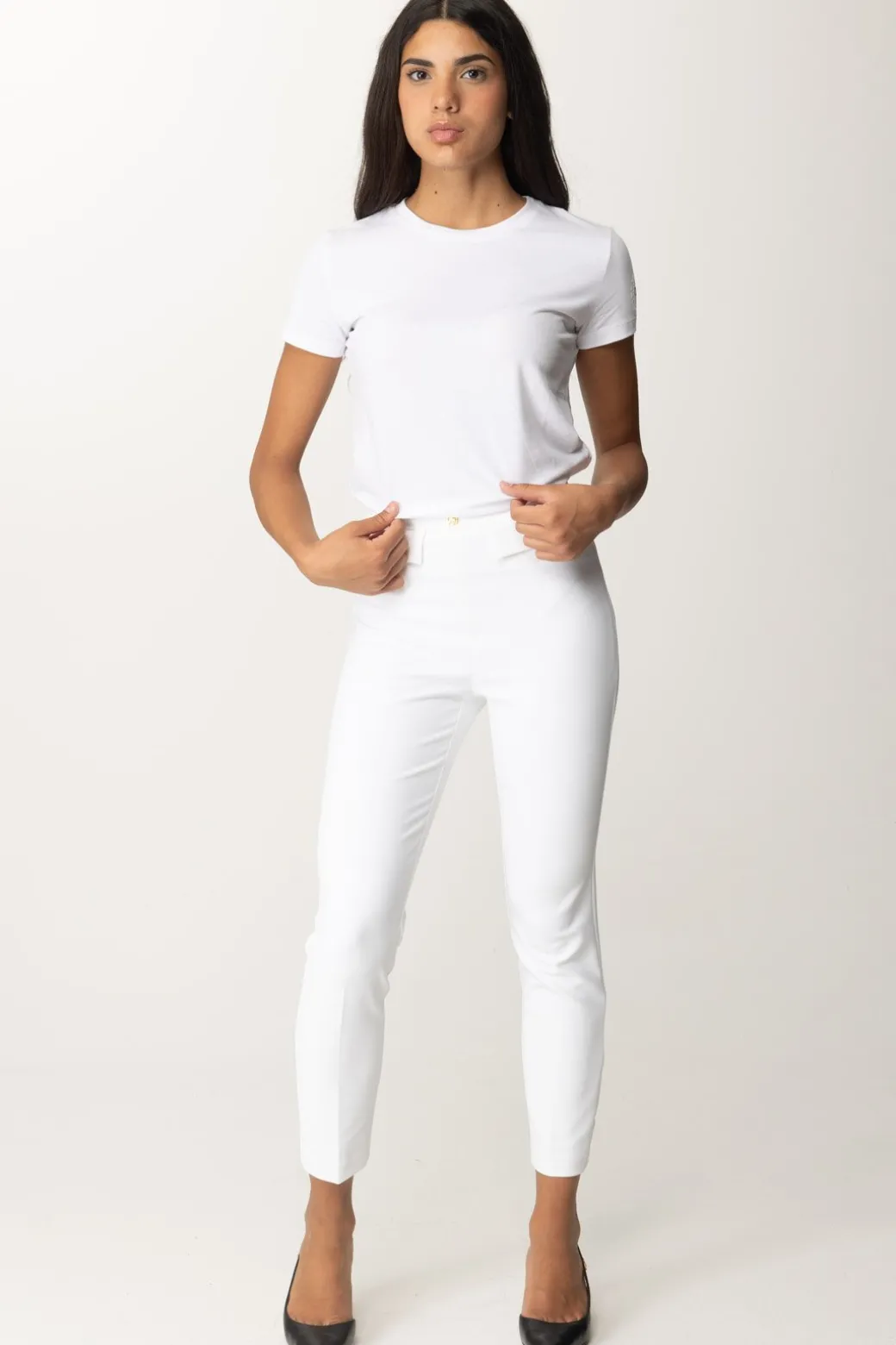 Donna Elisabetta Franchi T-shirt con Ricamo Logo Sulla Manica