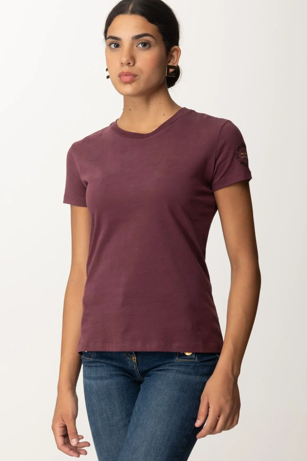 Donna Elisabetta Franchi T-shirt con Ricamo Logo Sulla Manica