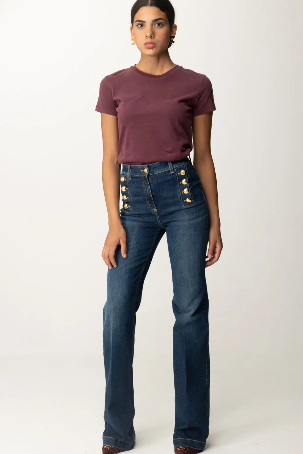 Donna Elisabetta Franchi T-shirt con Ricamo Logo Sulla Manica