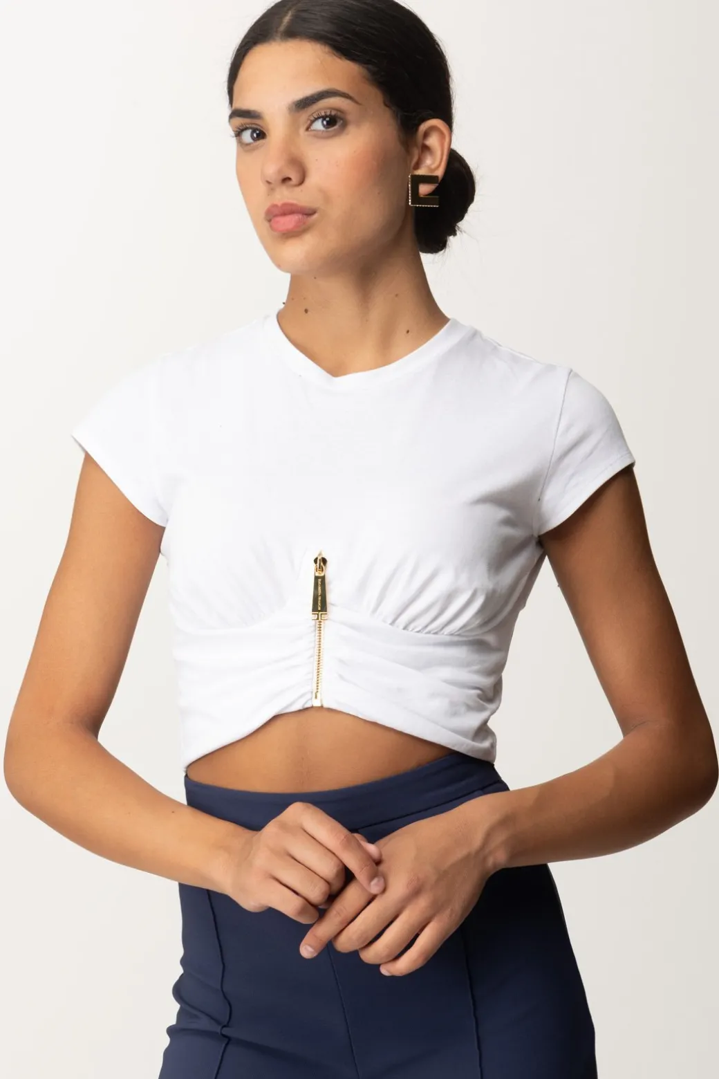 Donna Elisabetta Franchi T-shirt Crop con Zip