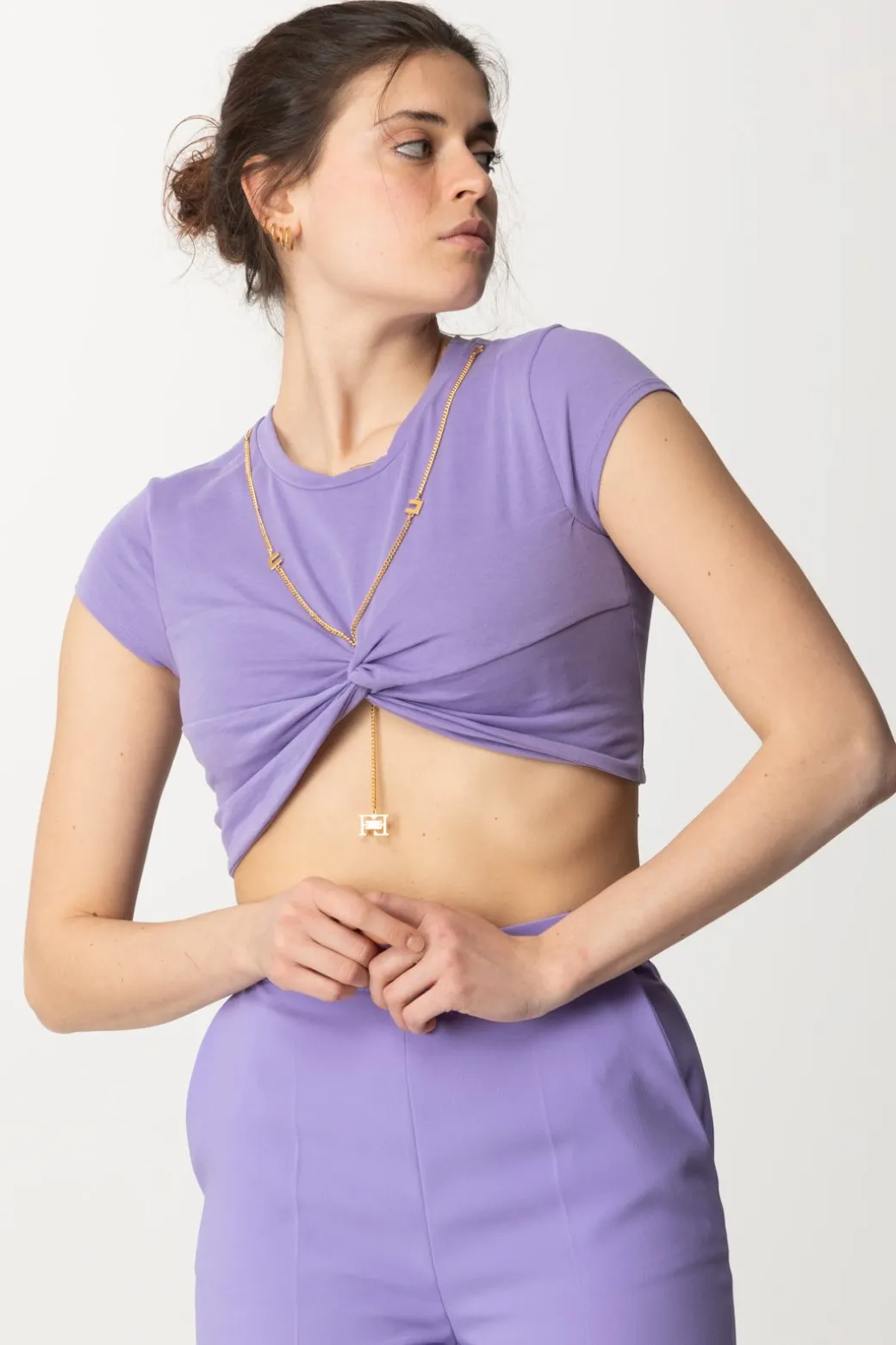 Donna Elisabetta Franchi T-shirt Cropped con Nodo