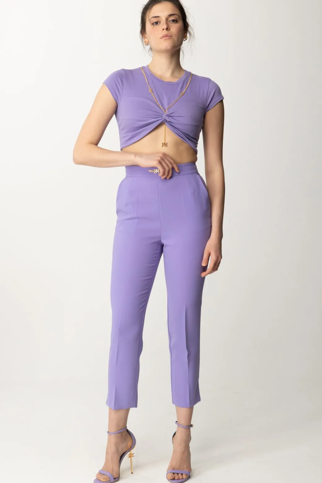 Donna Elisabetta Franchi T-shirt Cropped con Nodo