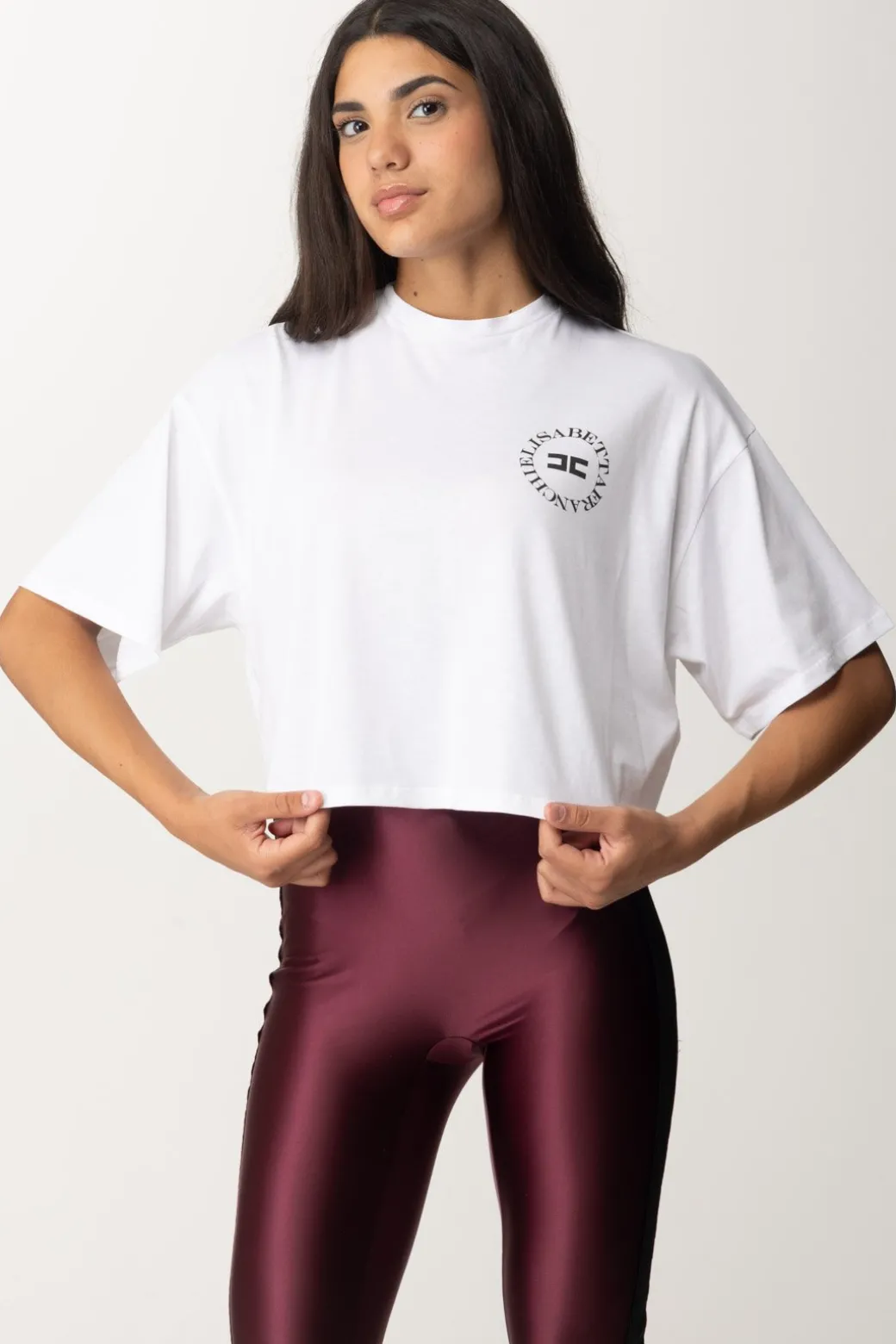 Donna Elisabetta Franchi T-shirt Cropped con Stampa Logo