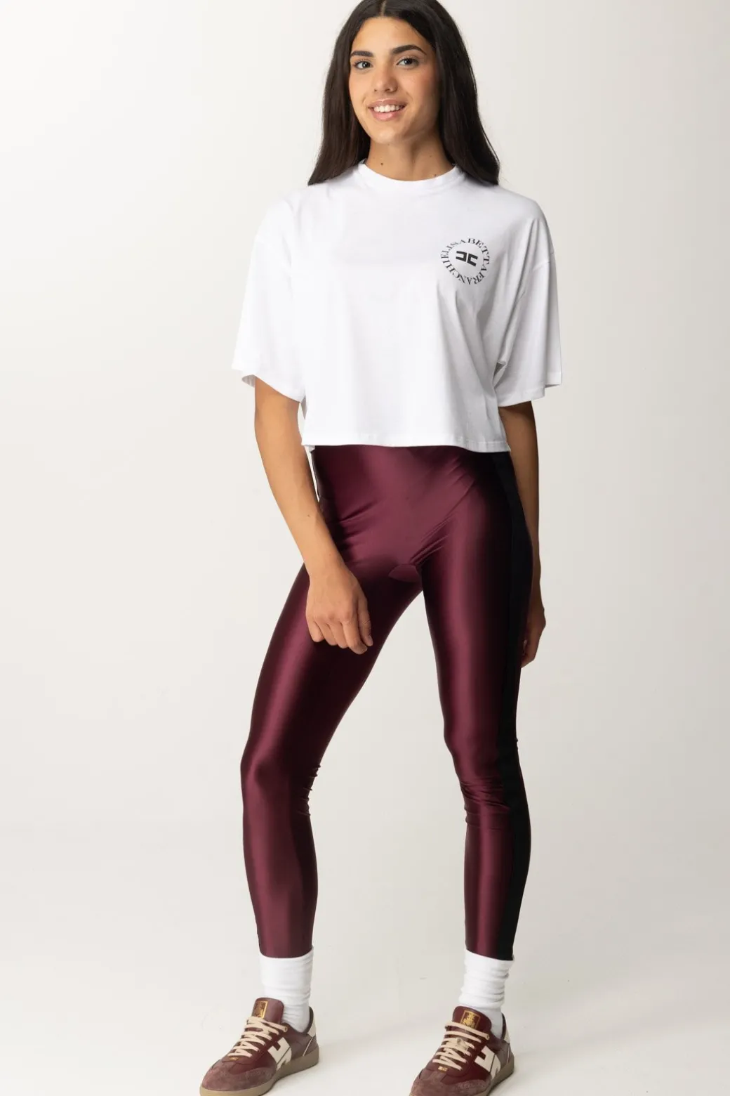 Donna Elisabetta Franchi T-shirt Cropped con Stampa Logo