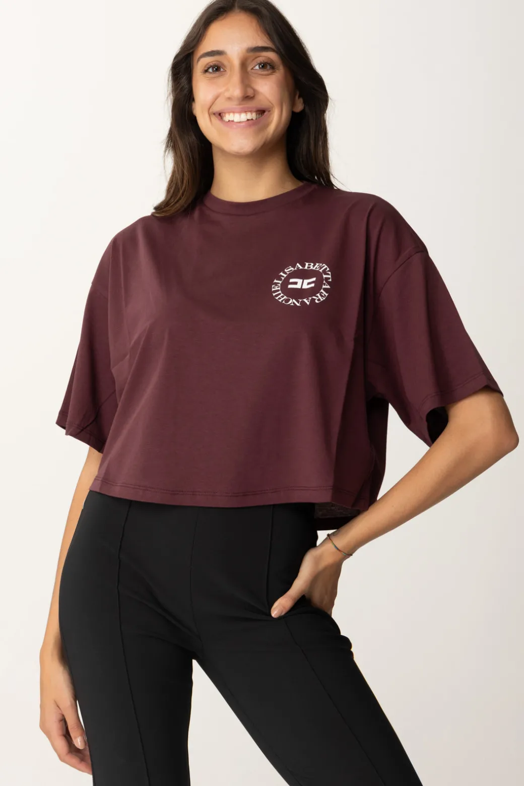 Donna Elisabetta Franchi T-shirt Cropped con Stampa Logo