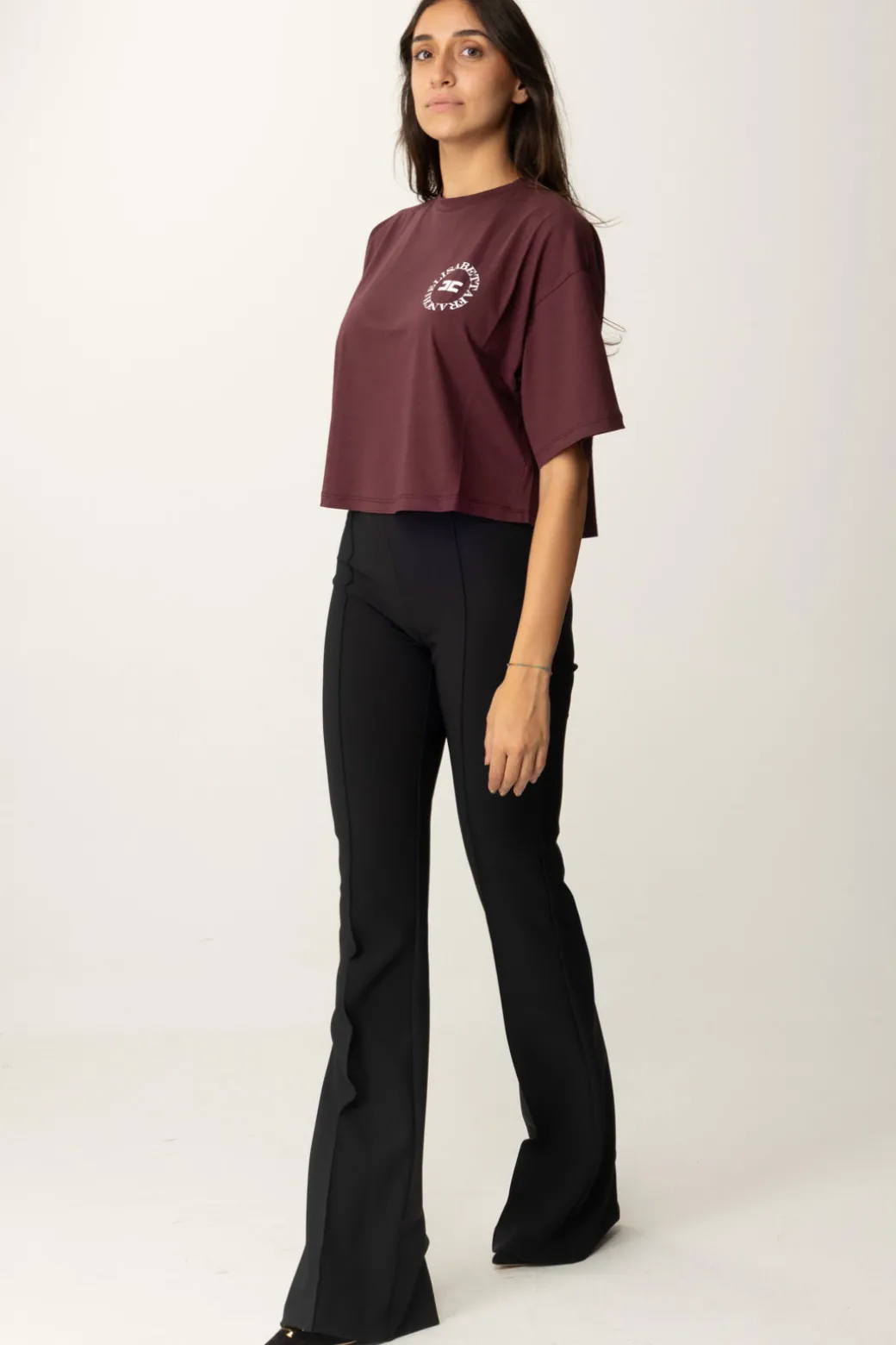 Donna Elisabetta Franchi T-shirt Cropped con Stampa Logo
