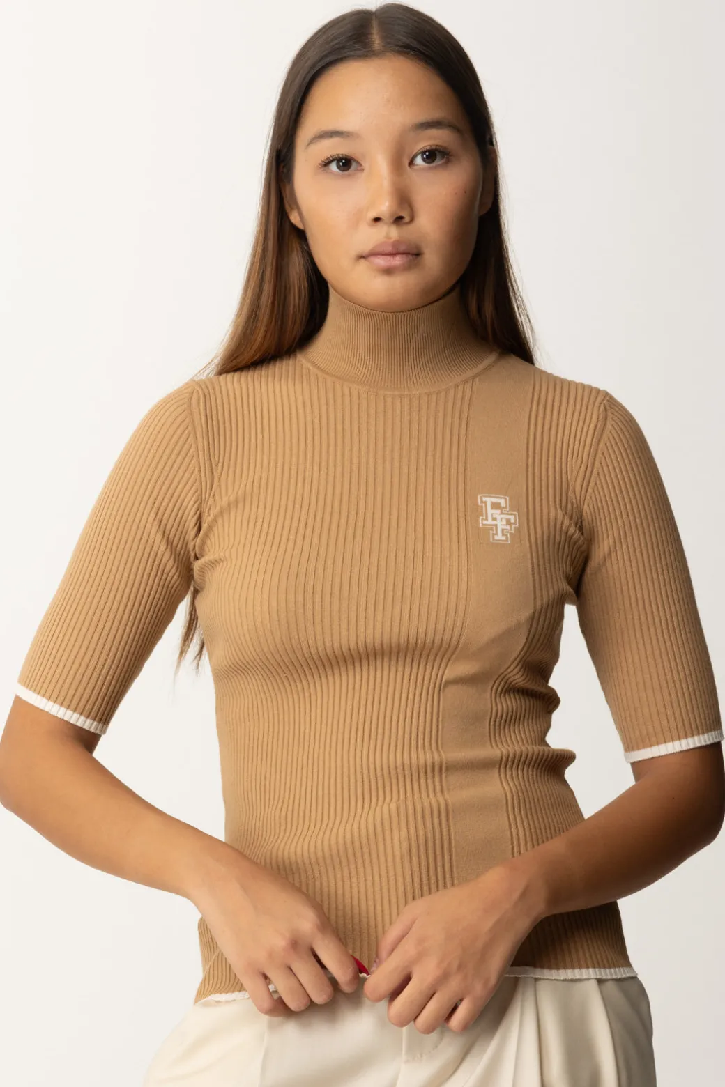 Donna Elisabetta Franchi T-shirt Dolcevita In Maglia con Logo