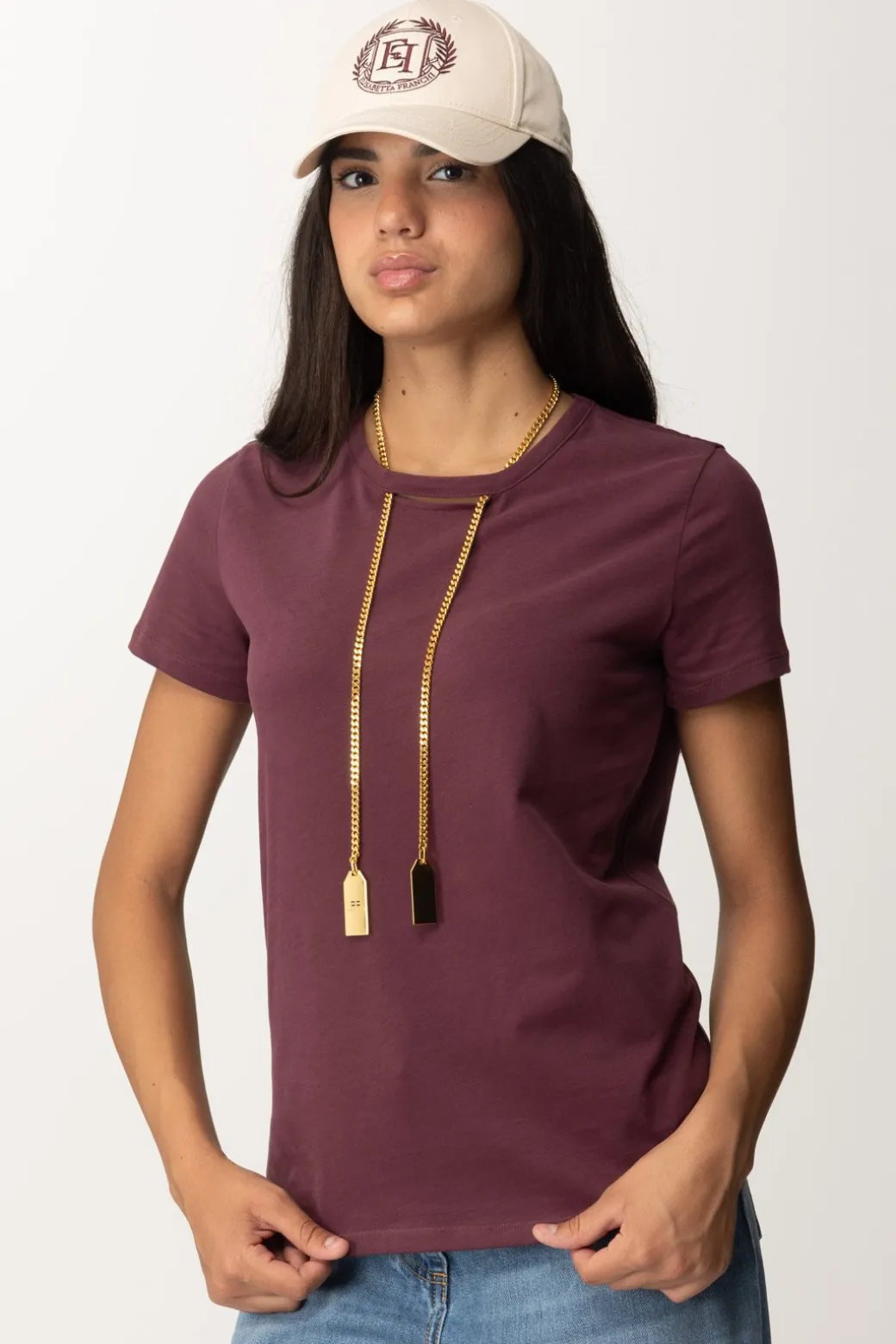 Donna Elisabetta Franchi T-shirt In Jersey con Collana