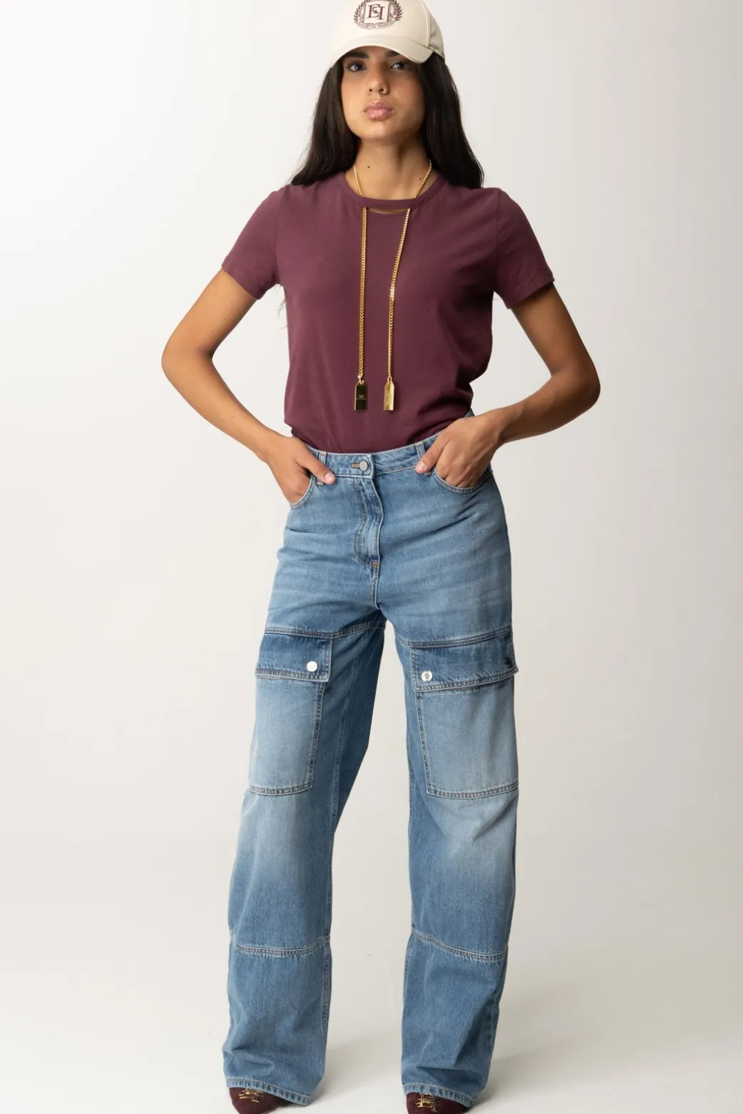 Donna Elisabetta Franchi T-shirt In Jersey con Collana