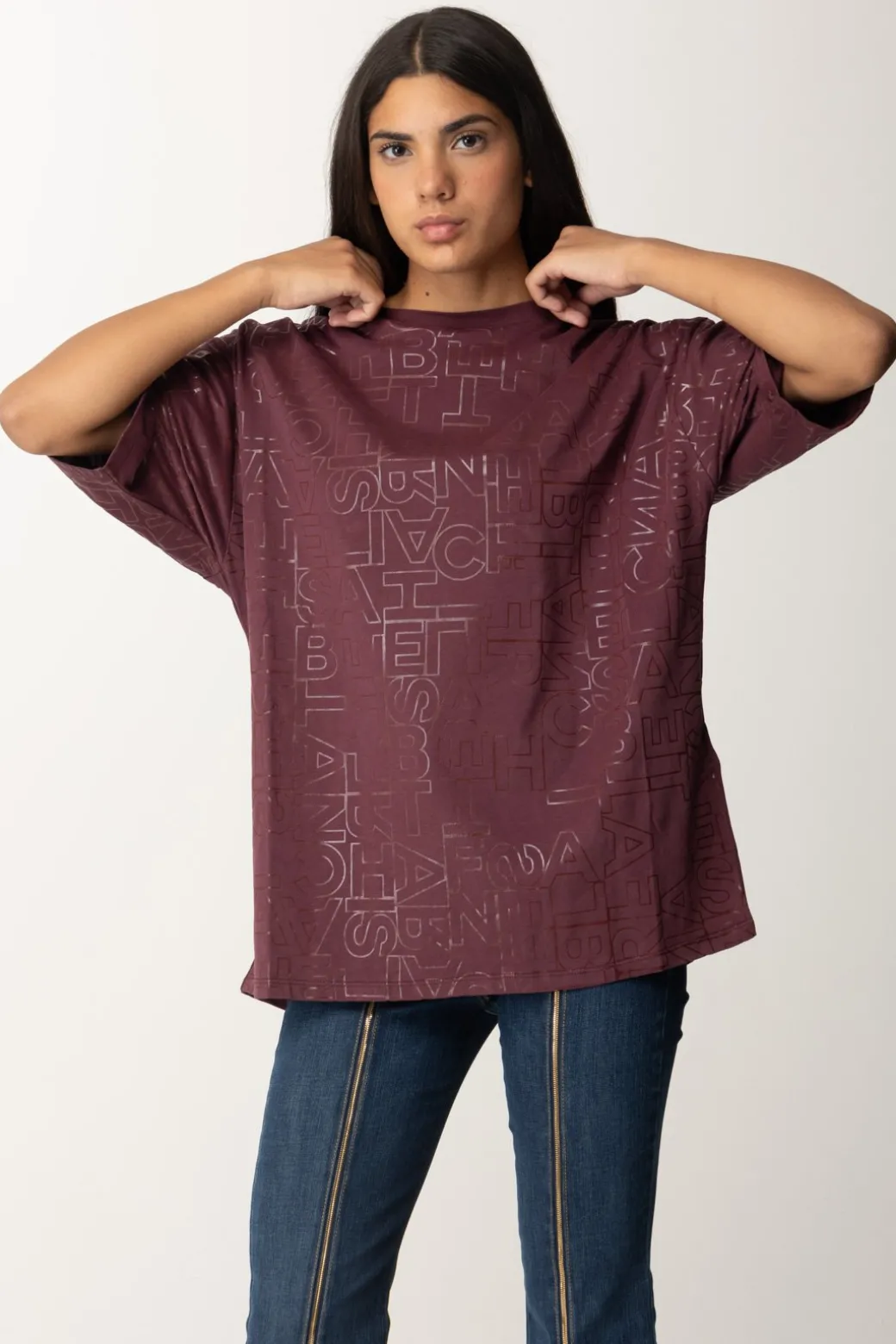 Donna Elisabetta Franchi T-shirt Over con Stampa Logo Lucida