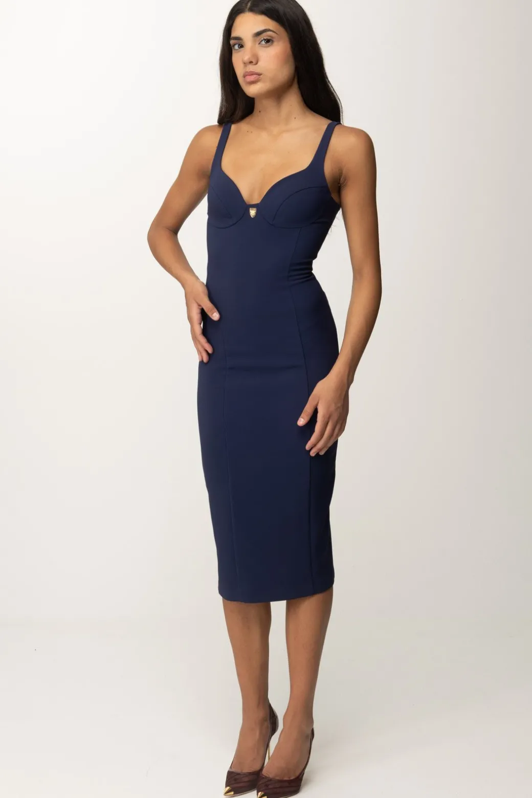 Donna Elisabetta Franchi Tubino Stretch Taglio Coppe e Charm