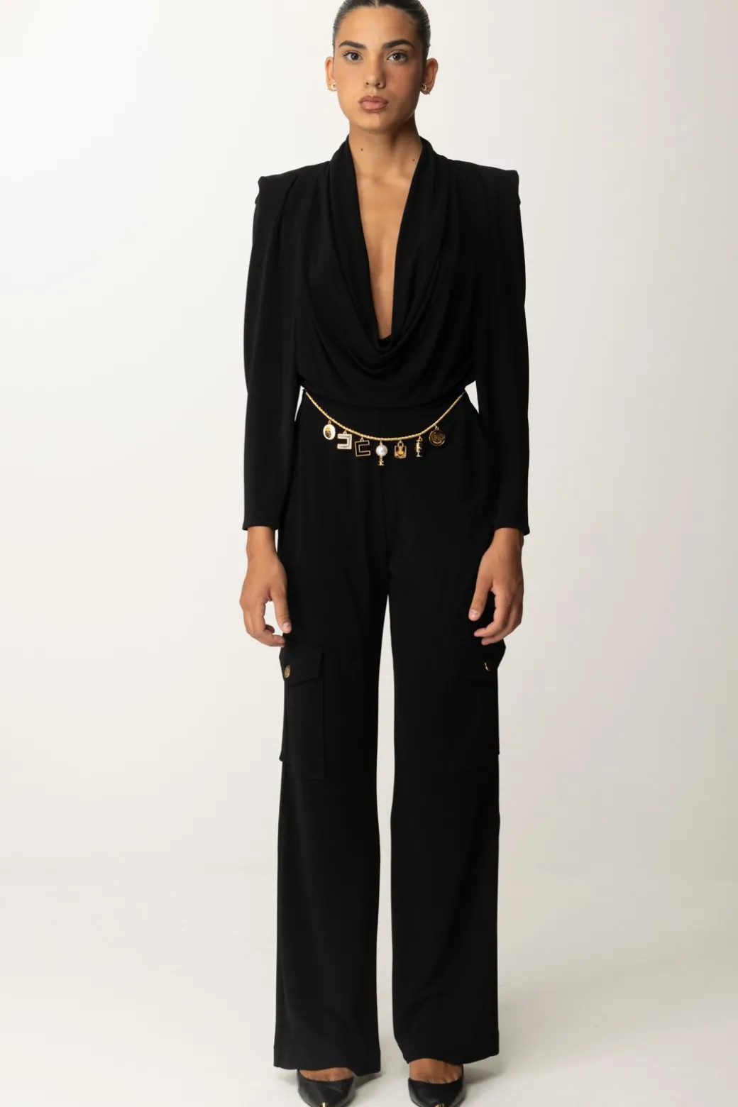 Donna Elisabetta Franchi Tuta Cargo con Cintura Charms