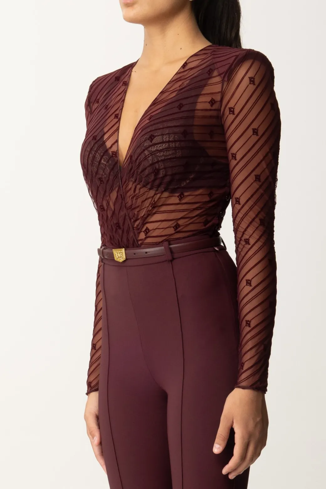 Donna Elisabetta Franchi Tuta Combinata In Tulle Flock Disegno Diagonale