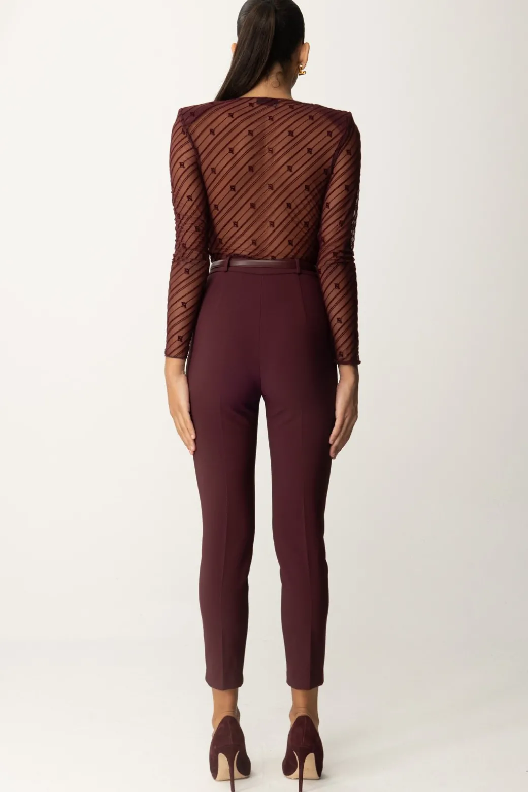 Donna Elisabetta Franchi Tuta Combinata In Tulle Flock Disegno Diagonale