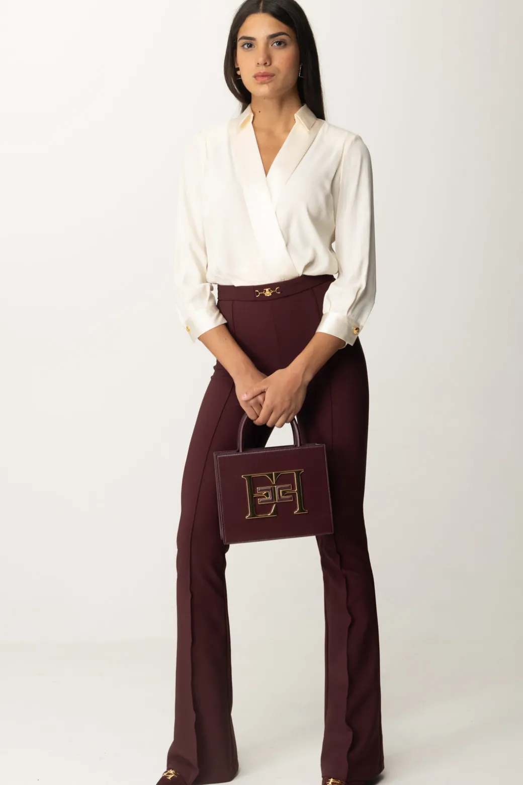 Donna Elisabetta Franchi Tuta con Camicia e Pantalone Svasato