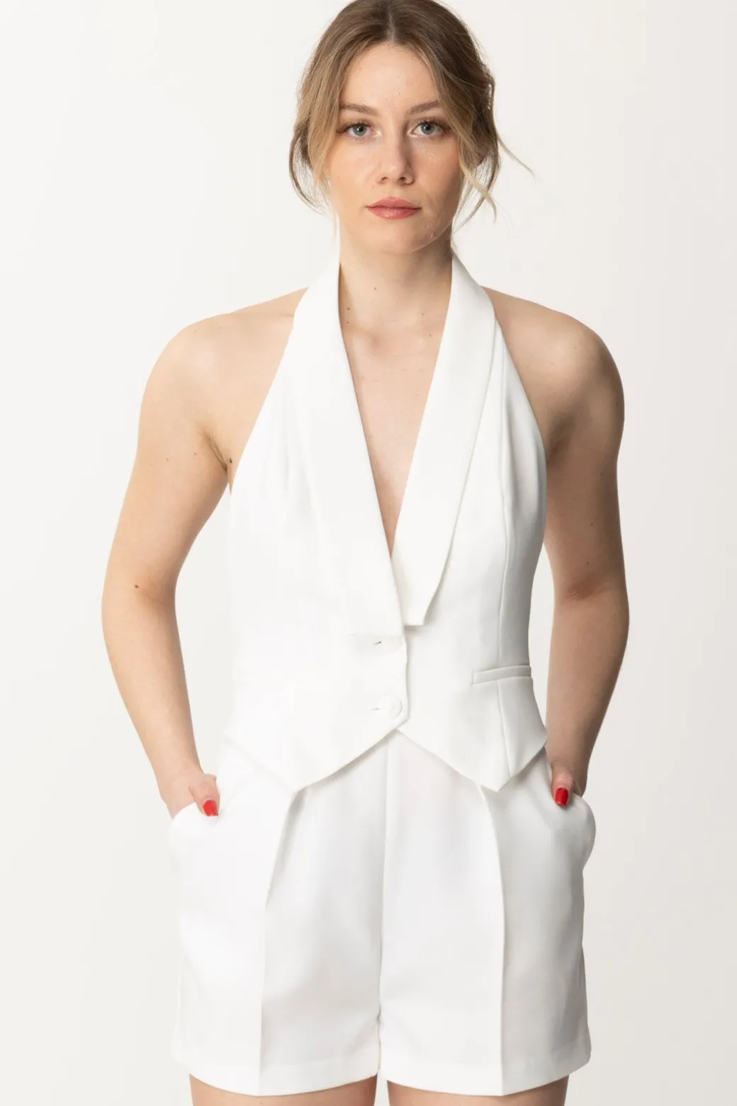 Donna Elisabetta Franchi Tuta Corta In Crêpe con Gilet