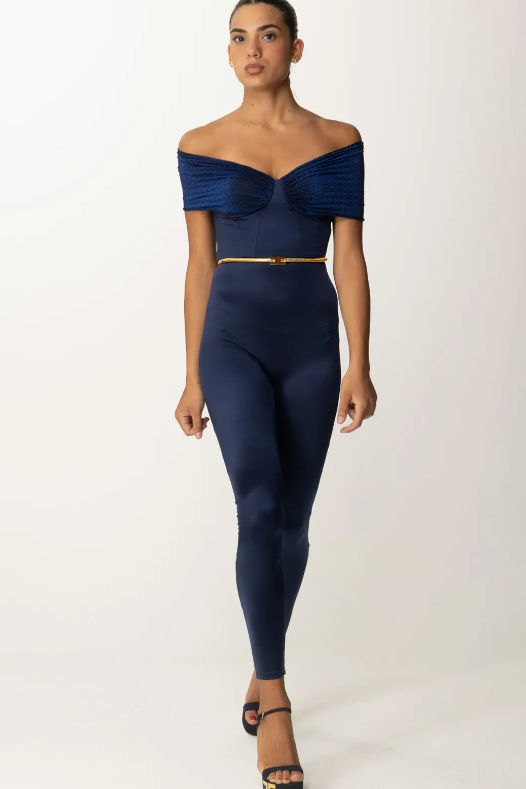 Donna Elisabetta Franchi Tuta In Lycra con Cintura e Inserto Lurex