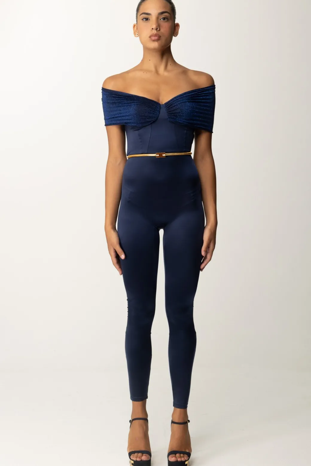 Donna Elisabetta Franchi Tuta In Lycra con Cintura e Inserto Lurex