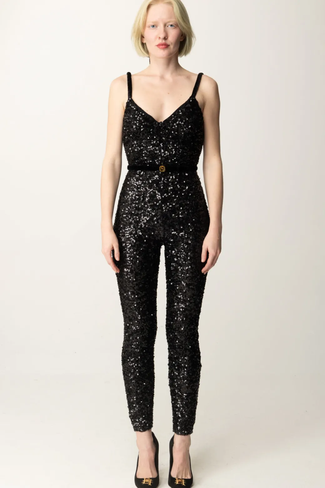 Donna Elisabetta Franchi Tuta In Paillettes con Cintura