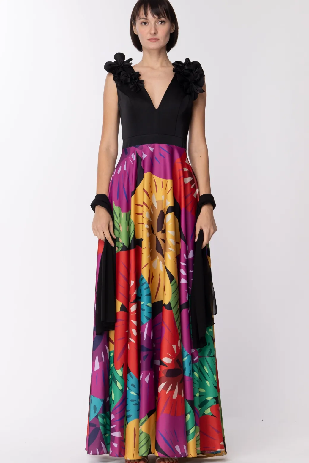 Donna Fabiana Ferri Abito Lungo con Gonna Maxi Fiori