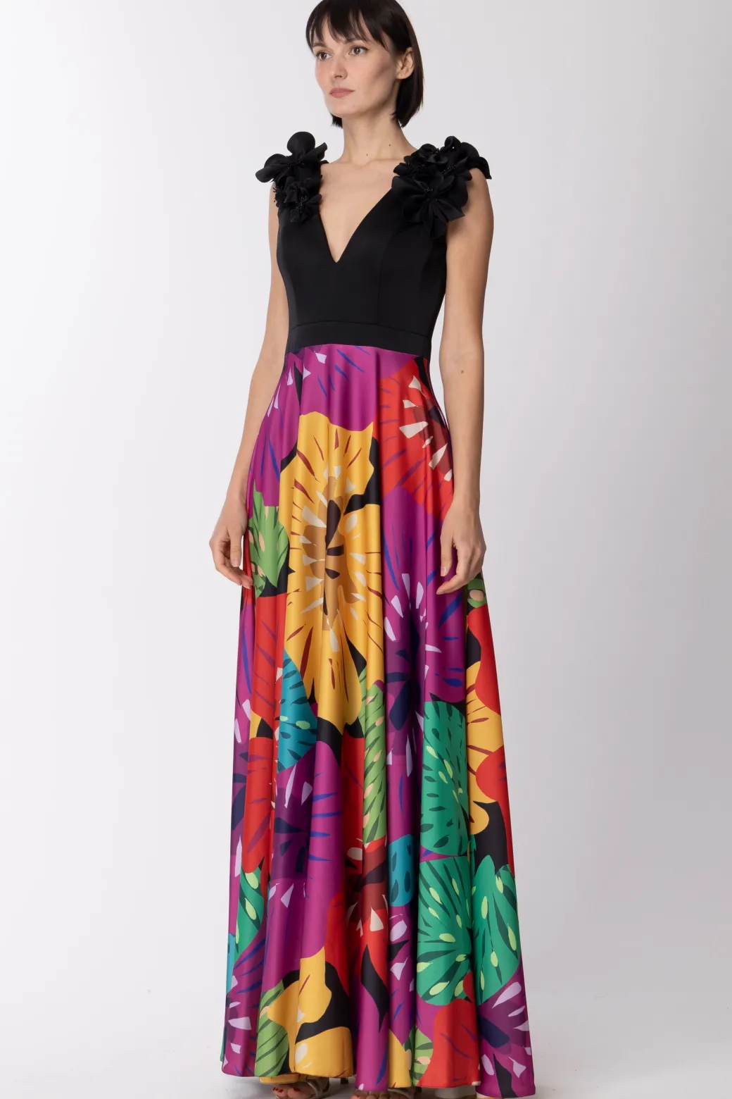 Donna Fabiana Ferri Abito Lungo con Gonna Maxi Fiori