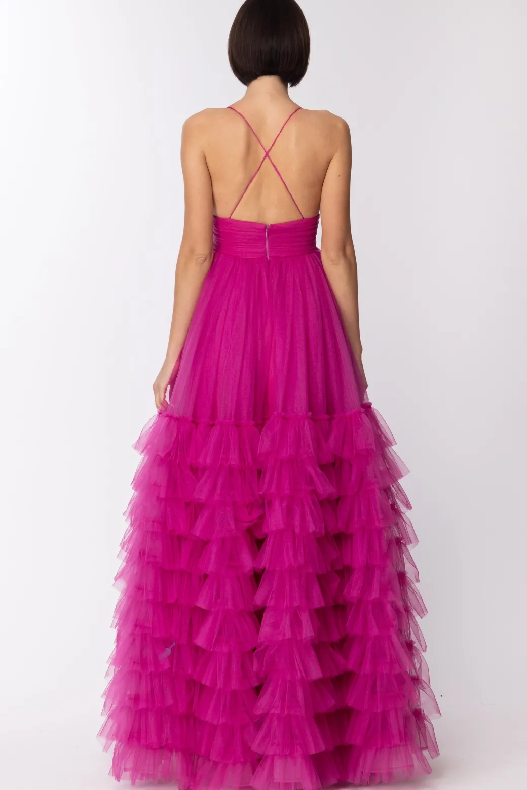 Donna Fabiana Ferri Abito Lungo Scollo Cuore con Gonna In Tulle