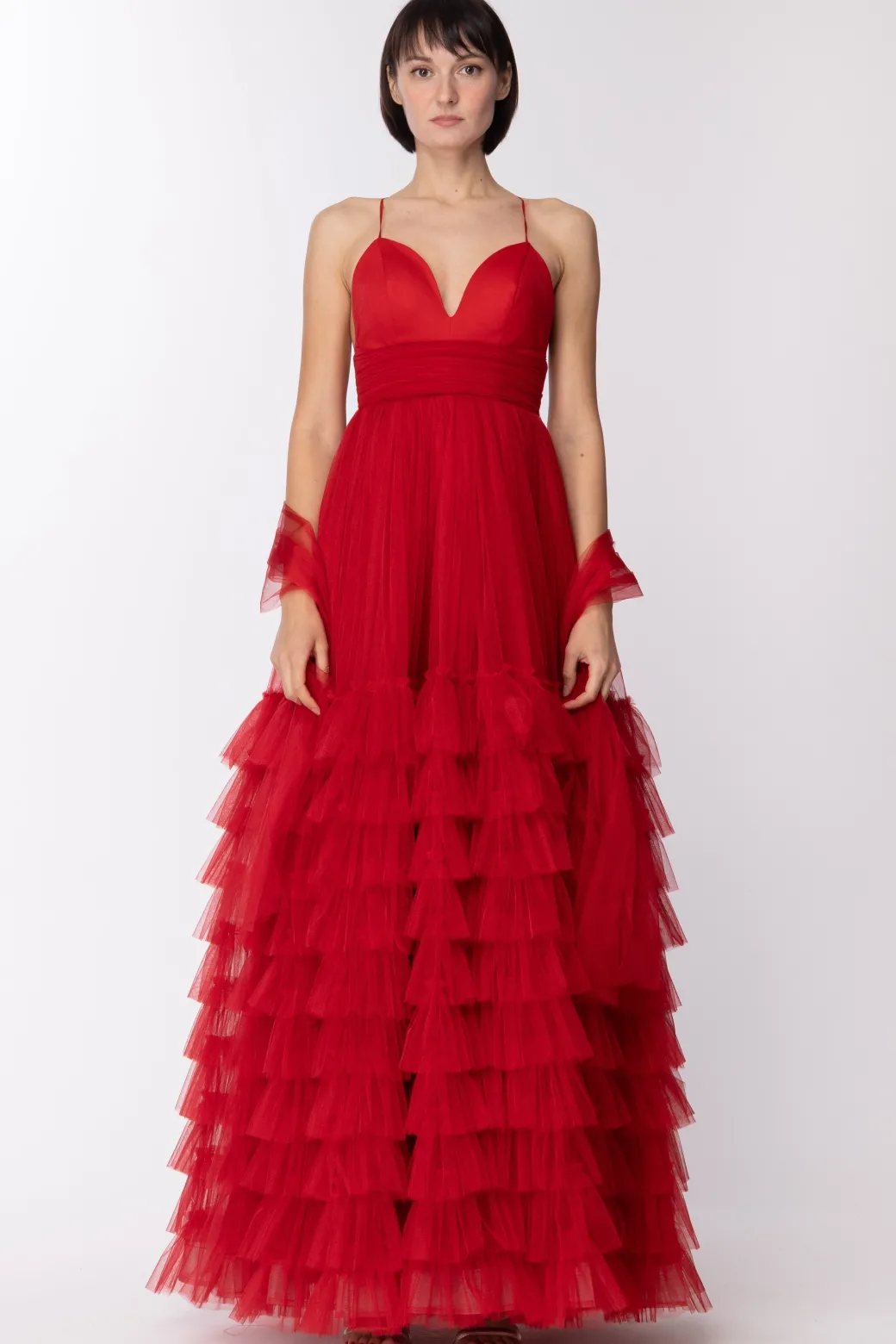 Donna Fabiana Ferri Abito Lungo Scollo Cuore e Gonna In Tulle