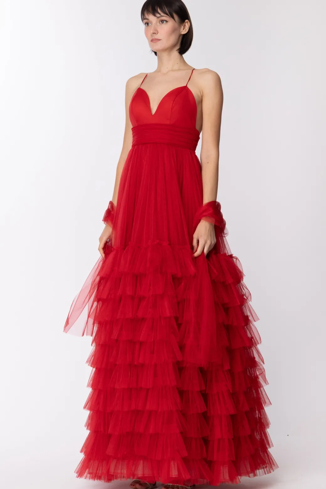 Donna Fabiana Ferri Abito Lungo Scollo Cuore e Gonna In Tulle