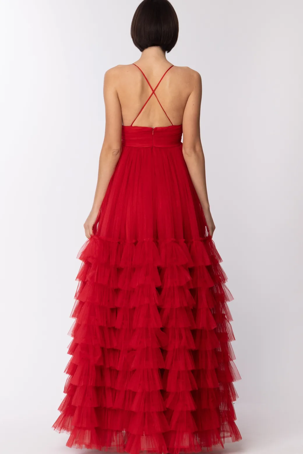 Donna Fabiana Ferri Abito Lungo Scollo Cuore e Gonna In Tulle