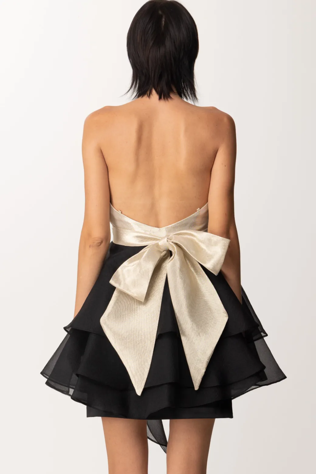 Donna Fabiana Ferri Mini Abito con Balze In Tulle a Contrasto