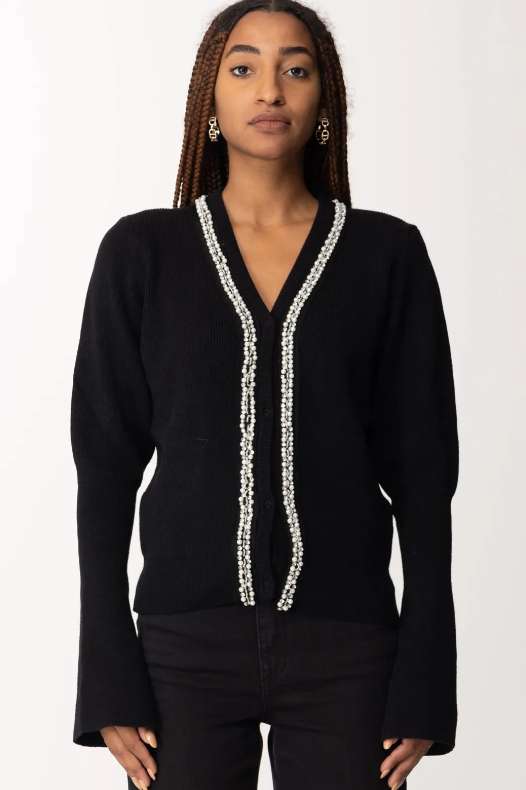 Donna Gaëlle Paris Cardigan Corto con Strass e Perline