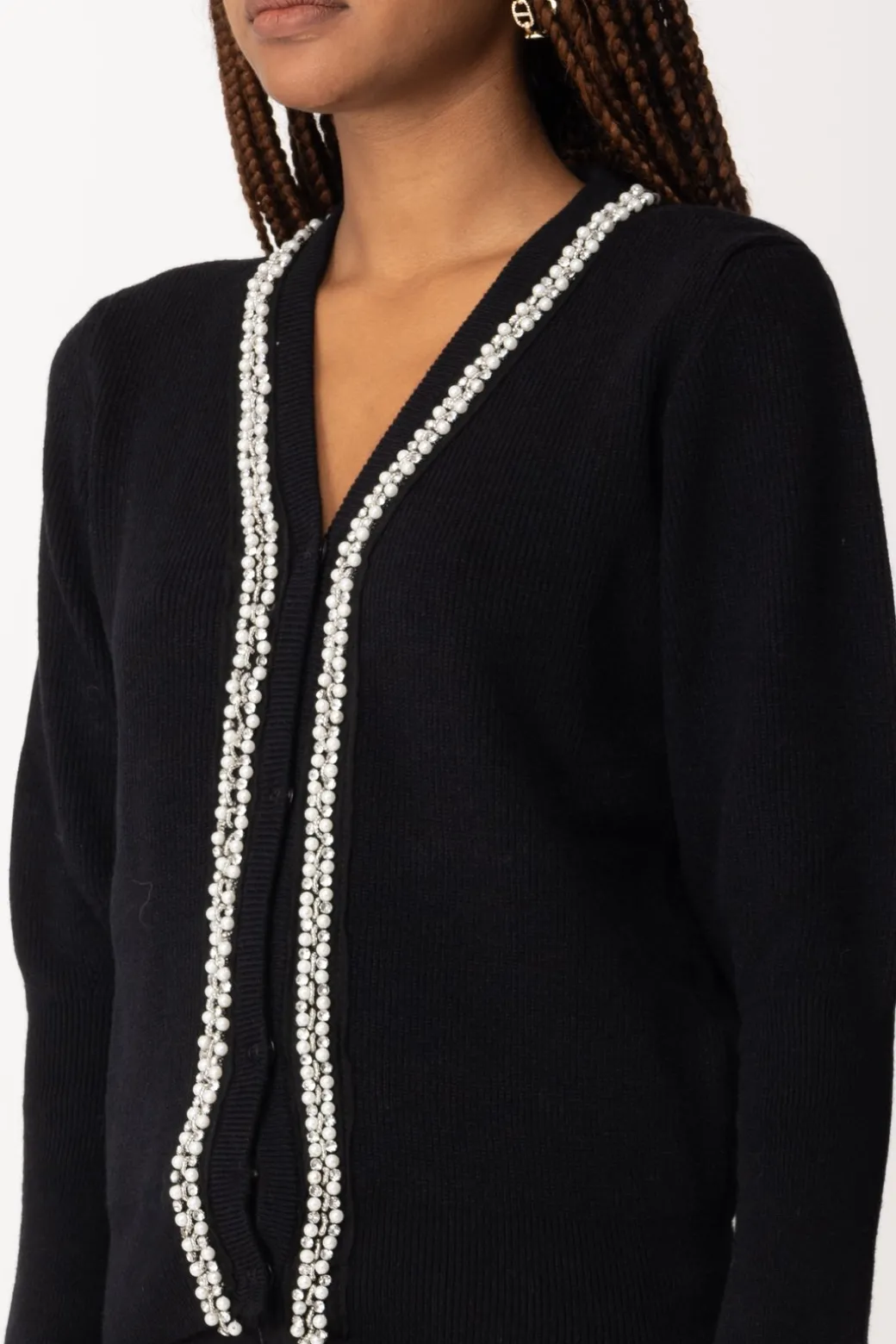 Donna Gaëlle Paris Cardigan Corto con Strass e Perline