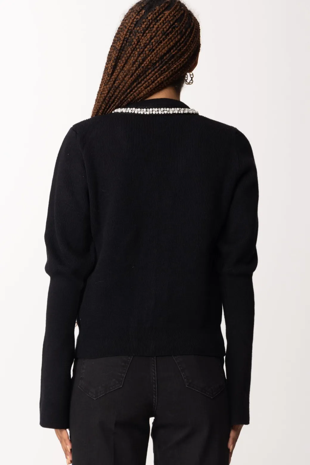 Donna Gaëlle Paris Cardigan Corto con Strass e Perline