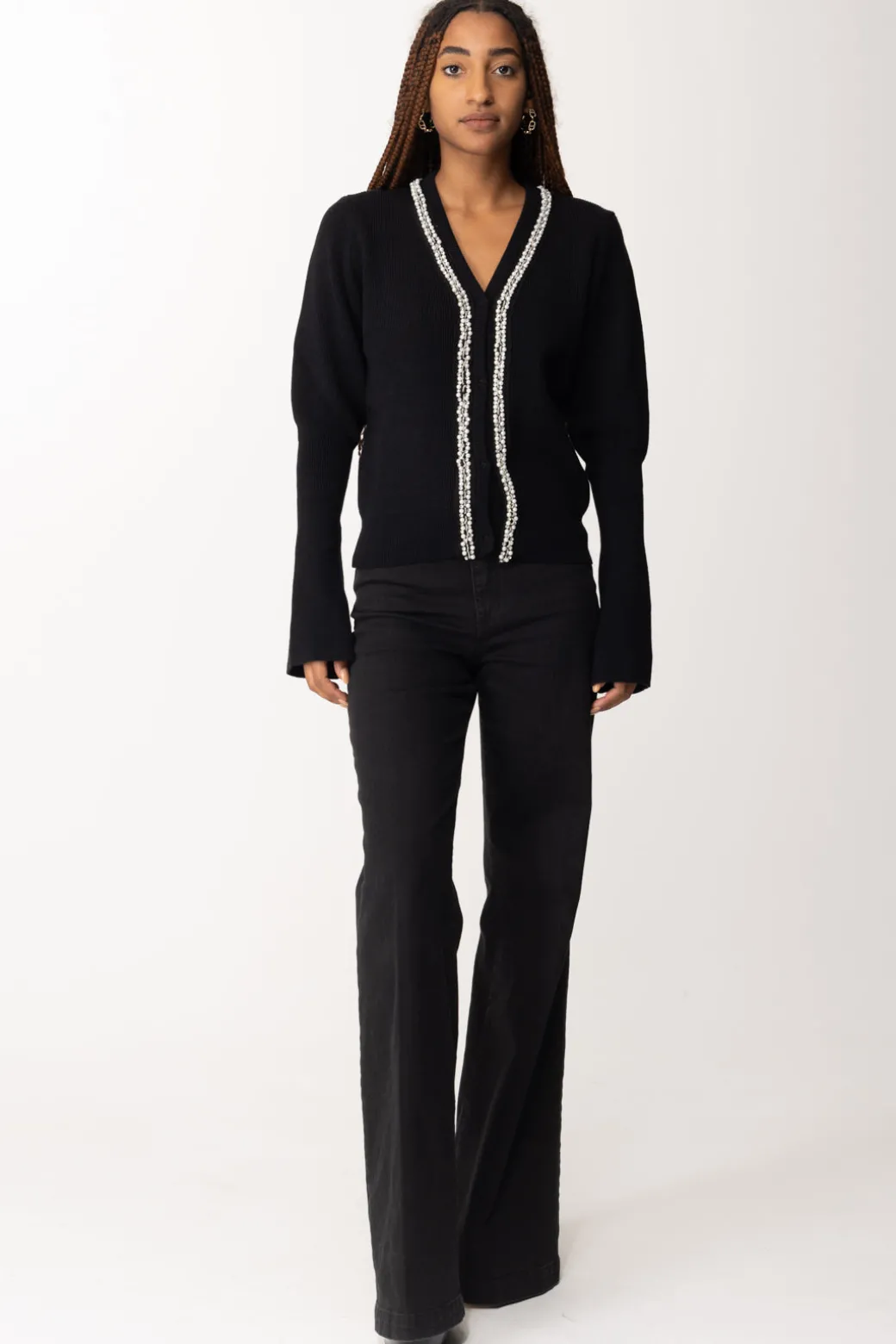 Donna Gaëlle Paris Cardigan Corto con Strass e Perline