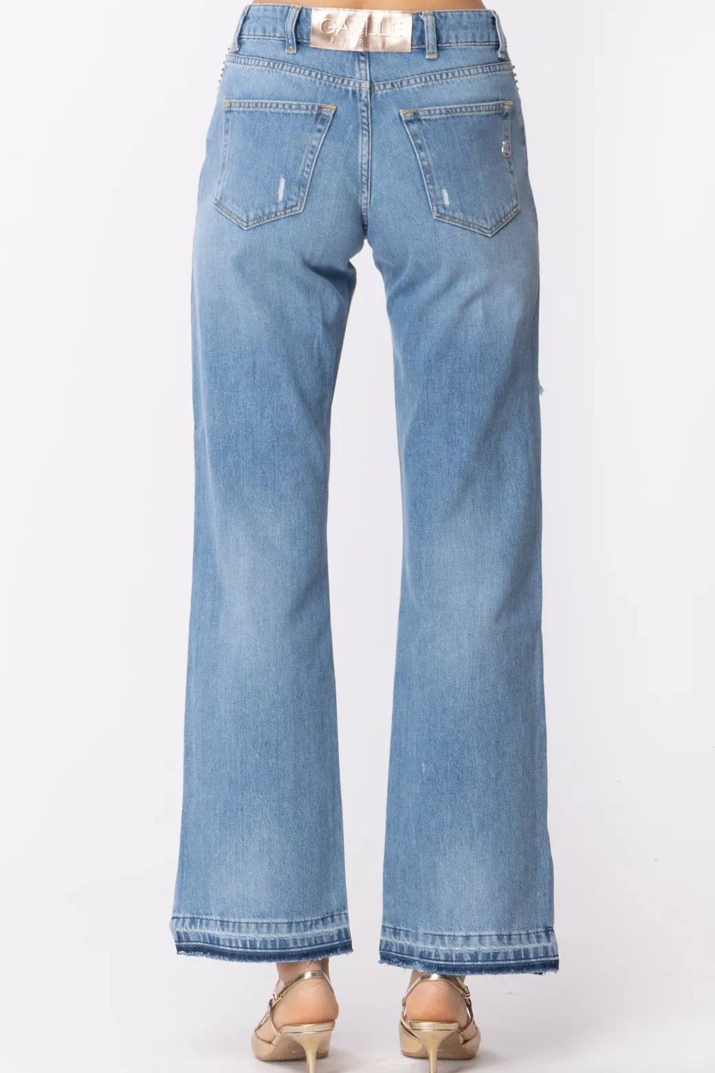 Donna Gaëlle Paris Jeans Boy a Vita Bassa con Borchie