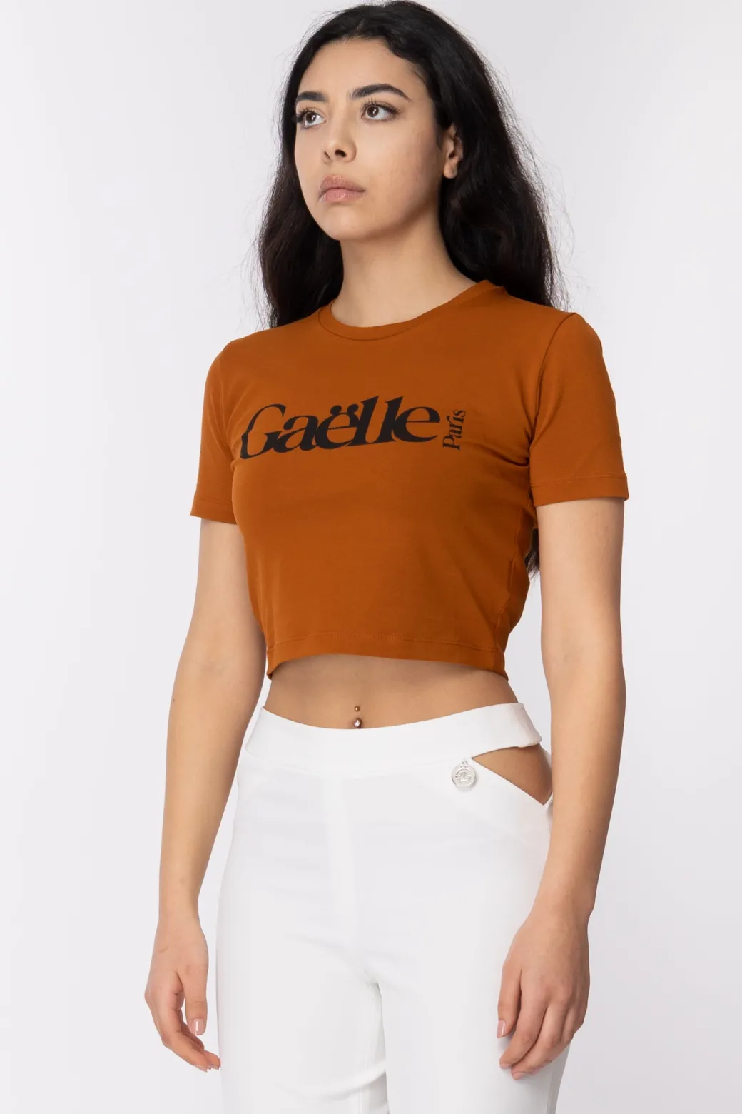 Donna Gaëlle Paris T-shirt Cropped con Stampa Logo