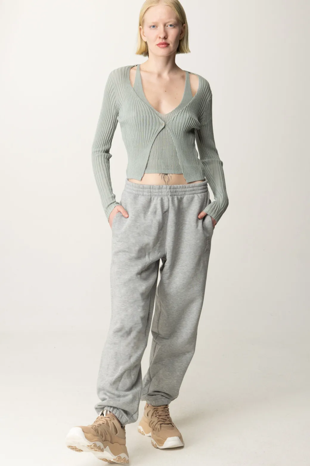 Donna Guess Maglia Effetto Twinset a Costine