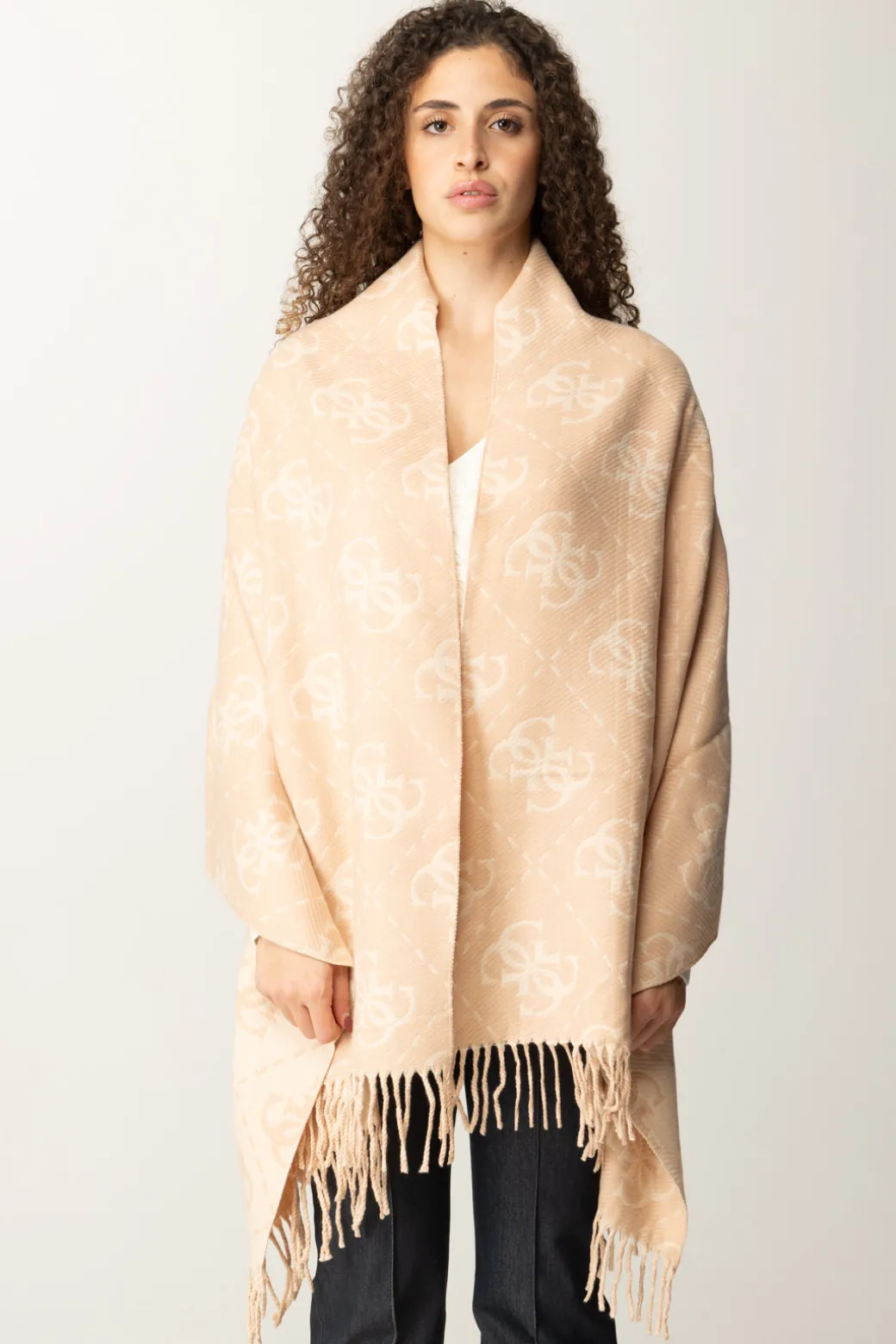 Donna Guess Sciarpa con Stampa Logo e Frange Decorative