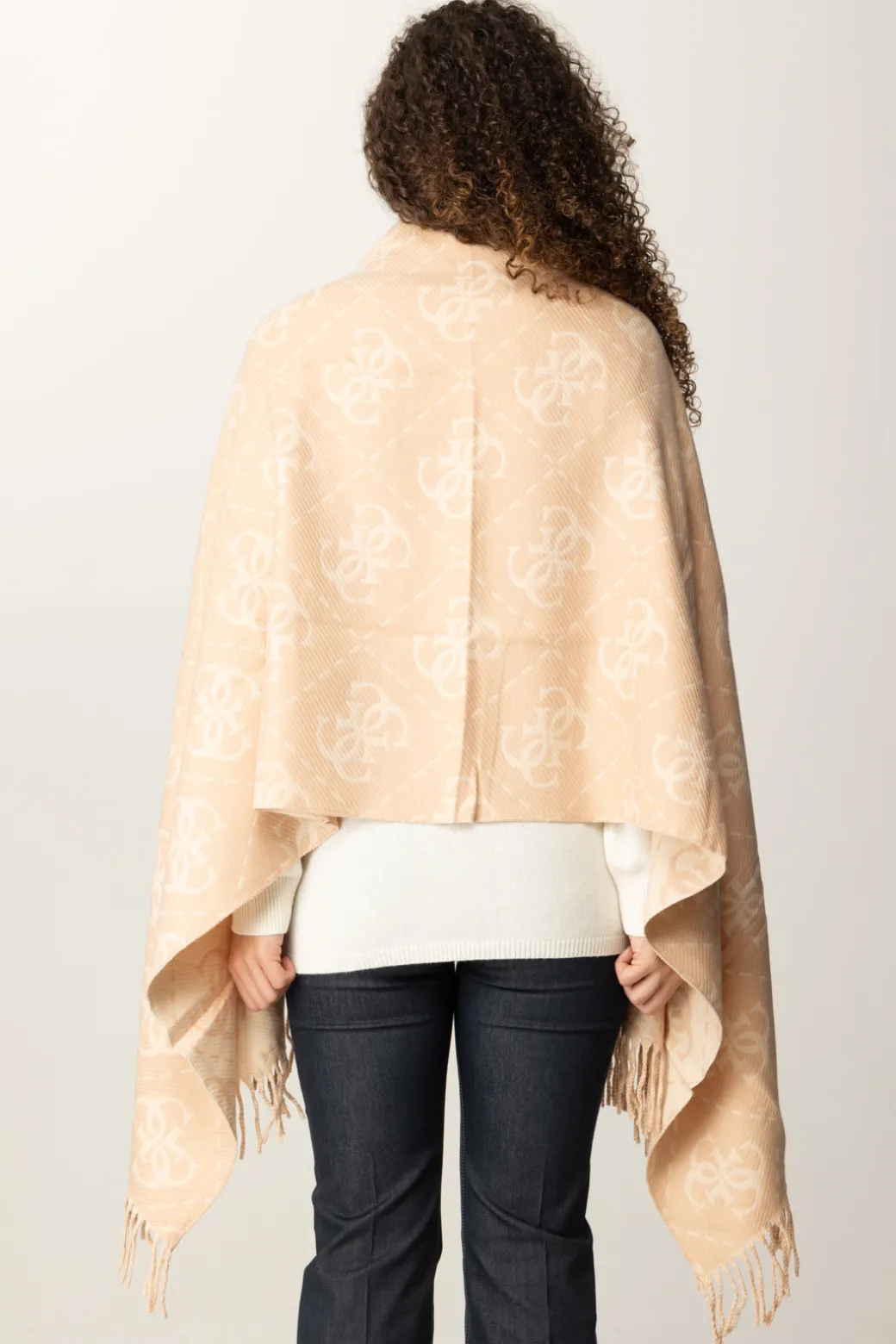 Donna Guess Sciarpa con Stampa Logo e Frange Decorative