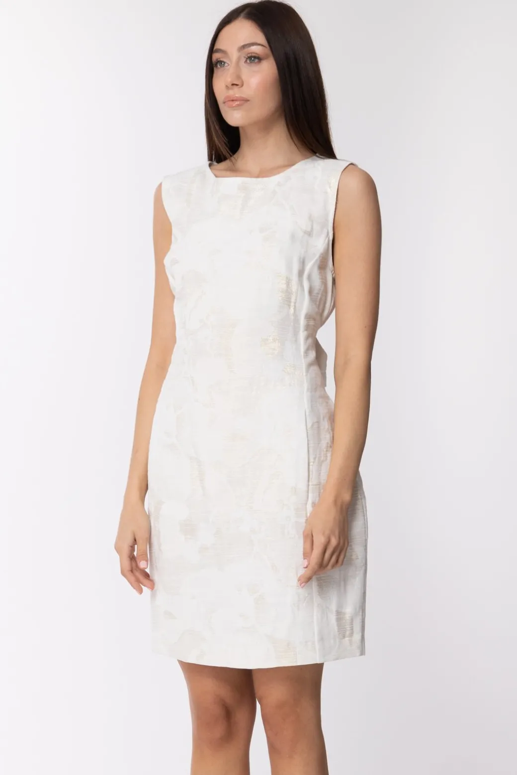 Donna Jucca : Abito Elegante In Jacquard Oro con Fiocco In VitaBIANCO / ORO