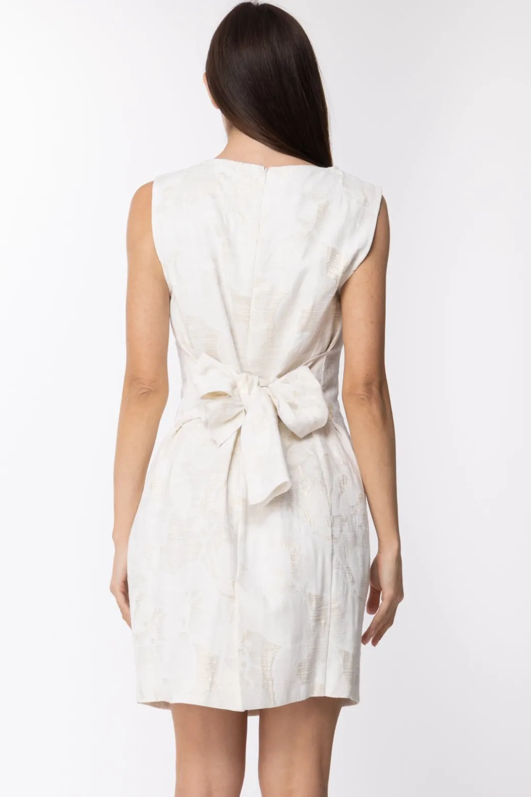 Donna Jucca : Abito Elegante In Jacquard Oro con Fiocco In VitaBIANCO / ORO