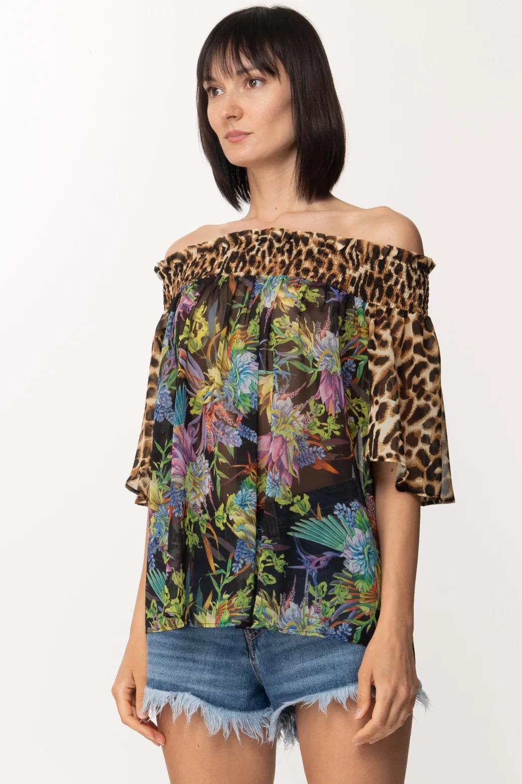 Donna Just Cavalli Blusa Stampata con Scollo a Barca